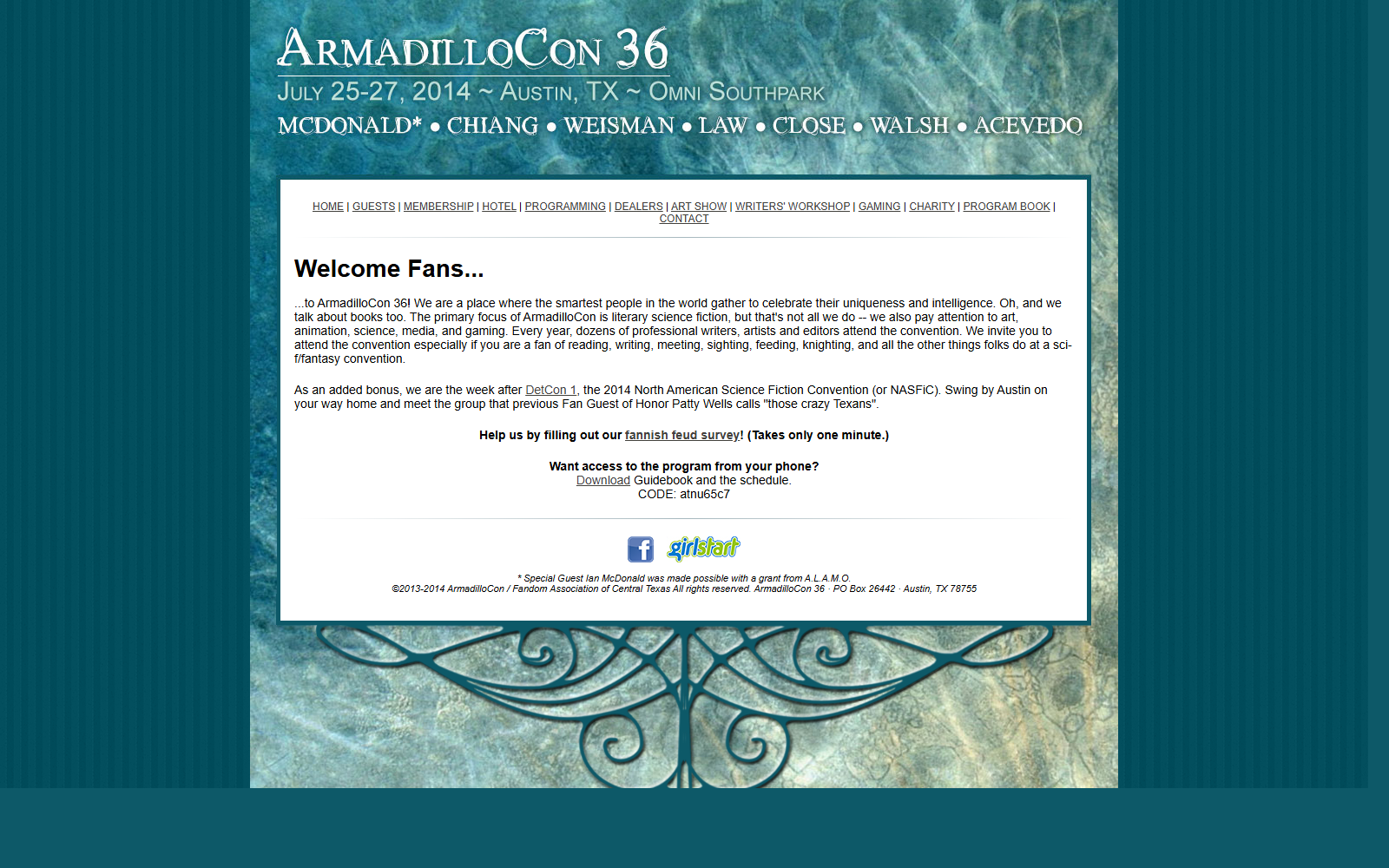 Screenshot of ArmadilloCon 36 - Science Fiction & Fantasy Literary Convention - Austin, TX