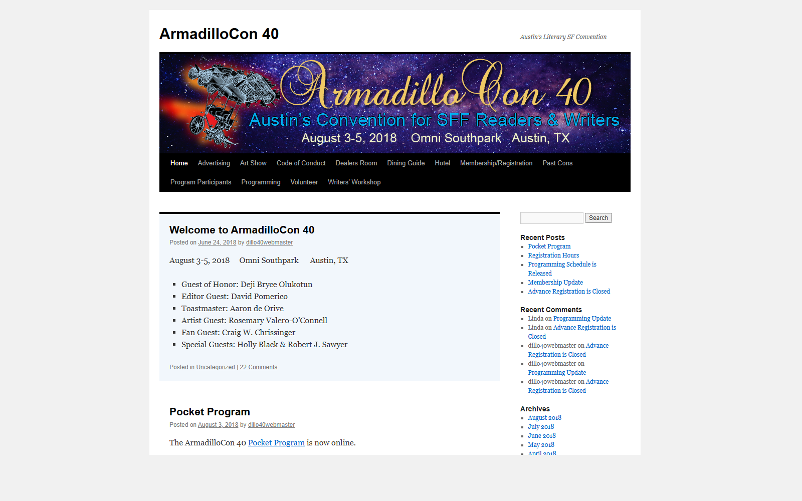 Screenshot of ArmadilloCon 40 | Austin's Literary SF Convention